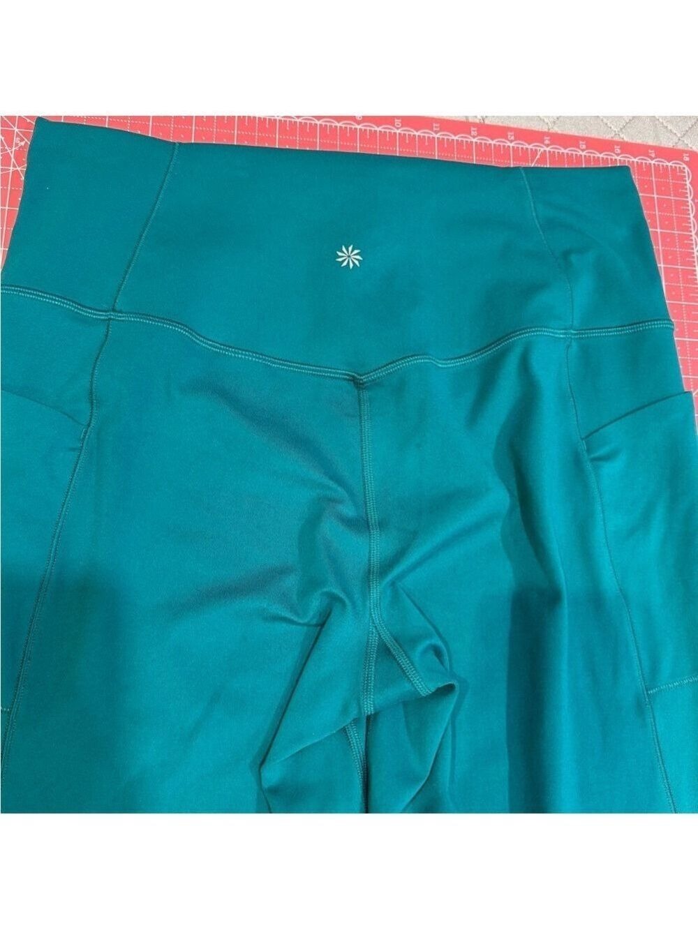 Athleta Salutation Leggings Stash Flare Teal Yoga Pants Pocket High Rise Large - Picture 8 of 11